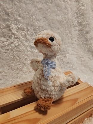 Goose: Crocheted- tan/ cream, blue bow. Super soft yarn!