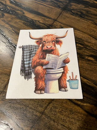 Cow on The Toilet 8x10 Thin Canvas Picture RSV|80062
