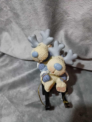 Sledding Reindeers Ornament Christmas Resin Cast Cornerstone Creations  rsv|124530