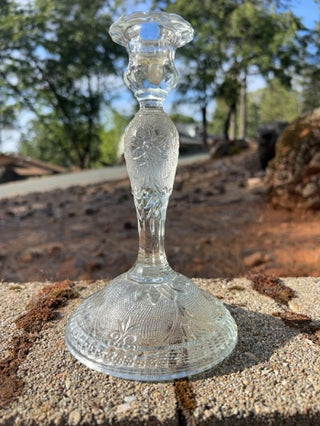 JP vintage Indiana Glass "Sandwich Clear" single light candlestick holder