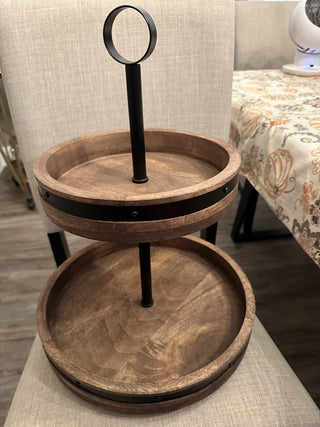 Two-Tiered Round Lazy Susan Wood & Metal MTS|105075