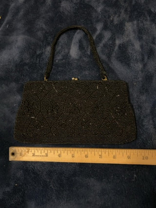 Vintage beaded evening bag features intricate glass beadwork Made in Japan
