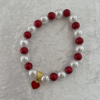 stretchy bracelet, red & white w/ heart RSV
