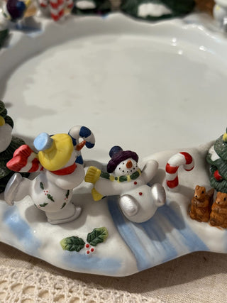 PartyLite P7870 Snowbell 3-Wick Candle Holder Plate Christmas Snowman With Box|137898