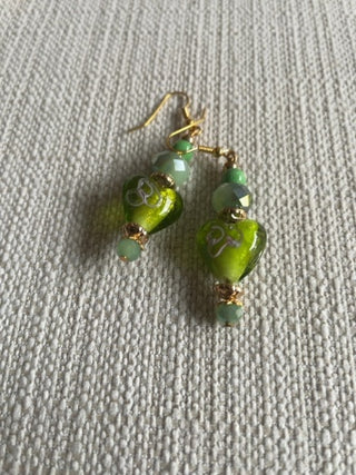 Green glass bead earrings