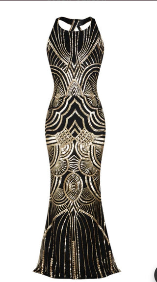 Gold Sequin 1920's Flapper Style Dress, Size M-RSV|130155
