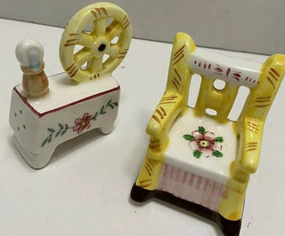 #62 VV Rocking Chair and spinning sewing wheel salt and pepper shakers MTS|60960