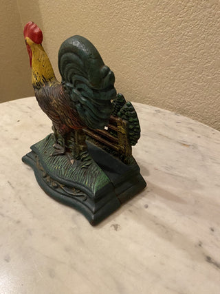 Cast iron vtg rooster mail napkin holder or doorstop RCD|118590