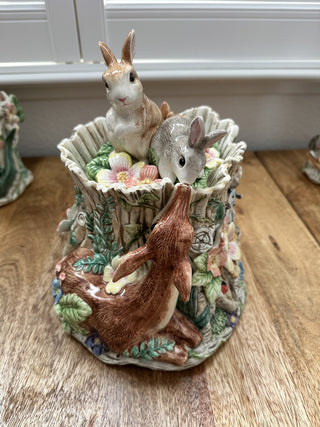 Fitz and Floyd Woodland Spring Rabbit & Deer Cookie Jar MTS