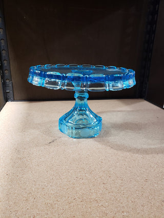 Vtg Fostoria Coin Glass Blue Pedestal Cake Stand -lv RCD|123383