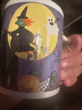 Vintage WCL Halloween Witch On Broom +Pumpkin+Bats + Black Cats + Trick Treaters Mug #62 VV MTS