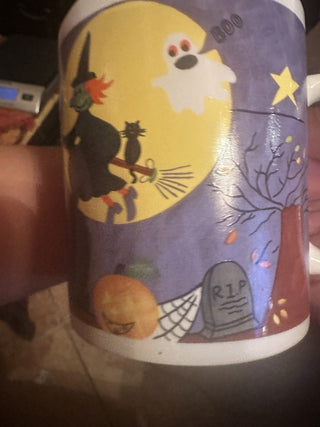 Vintage WCL Halloween Witch On Broom +Pumpkin+Bats + Black Cats + Trick Treaters Mug #62 VV MTS