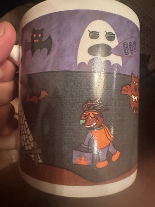 Vintage WCL Halloween Witch On Broom +Pumpkin+Bats + Black Cats + Trick Treaters Mug #62 VV MTS