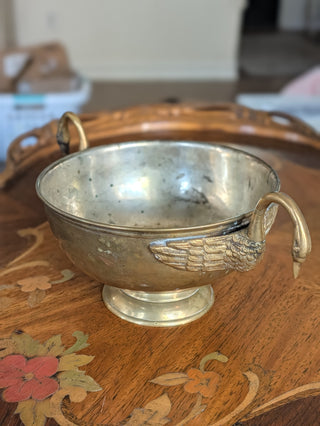 Brass Swan Handle Pedestal Compote Bowl