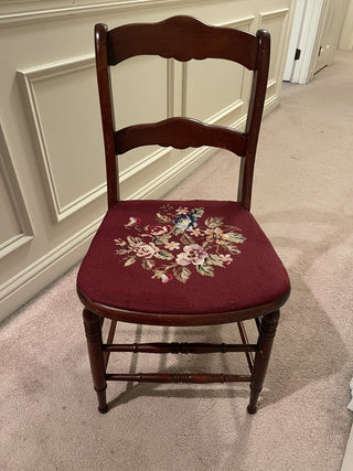 Antique Side Chair w/ Floral Needlepoint Seat--SP RCD