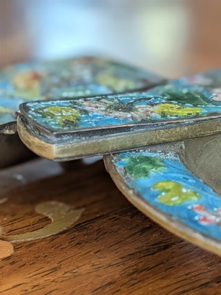 Turquoise Cloisonne 3pc Desk Set Letter Opener Ashtray Stamp Box