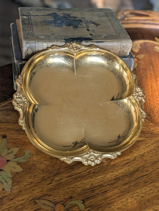 Vintage International Silver 23Kt Gold Electroplate Clover Trinket Dish NIS