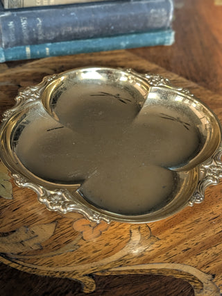 Vintage International Silver 23Kt Gold Electroplate Clover Trinket Dish NIS