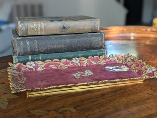 Vintage Pink Enamel Gold Filigree Floral Vanity Dresser Tray NIS