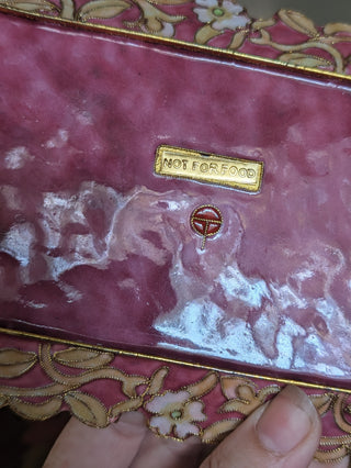 Vintage Pink Enamel Gold Filigree Floral Vanity Dresser Tray NIS