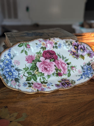 Vintage Ornamental Collectibles Floral Porcelain Vanity Dresser Tray
