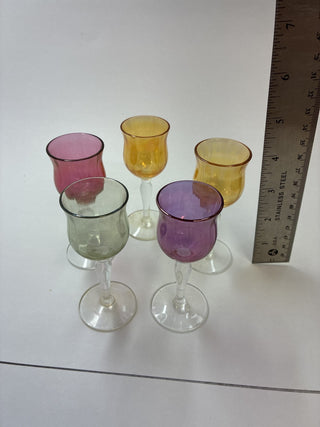 Set of 5 Vintage Jewel-Tone Cordial Glasses|163023