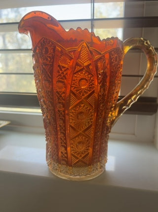 vintage Imperial Glass pitcher in the Marigold carnival glass