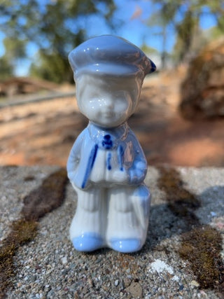 KW vintage blue and white porcelain figurine of a Dutch boy