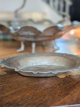 Vintage Pewter Bird Caddy and Set of 6 Dishes or Butter Pats NIS