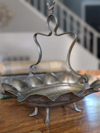 Vintage Pewter Bird Caddy and Set of 6 Dishes or Butter Pats NIS