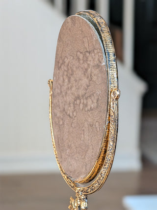 Vintage Ornate Gold Metal Cherub Swivel Vanity Dresser Mirror NIS