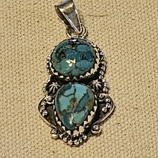 .925 2 stone blue royston turquoise pendant|88270