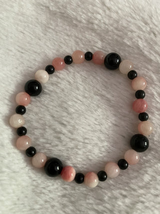 Natural stone bracelet pink/black RSV|64084