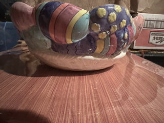 #62 VV Vintage 1996 Mervyns's easter Parade Patchwork egg bowl  painted 9"MTS