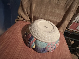 #62 VV Vintage 1996 Mervyns's easter Parade Patchwork egg bowl  painted 9"MTS