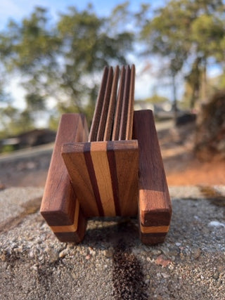 JP wooden coaster 6 floral coasters holder featuring a geometric chevron
