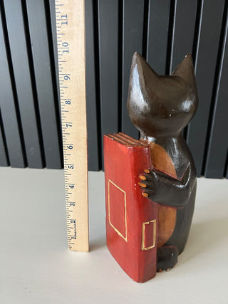Vintage wooden cat and books figurine RSV|105586