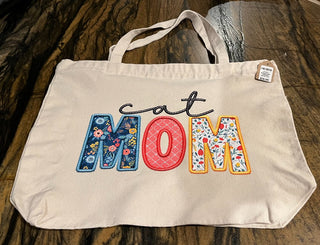 Cat Mom" Quilted Large Zippered Canvas Tote RSV|72445