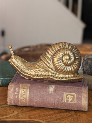Snail Figurine Paperweight Heavy Gold Cast Metal