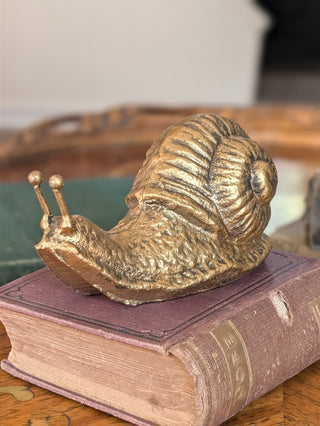 Snail Figurine Paperweight Heavy Gold Cast Metal