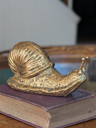 Snail Figurine Paperweight Heavy Gold Cast Metal