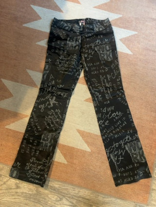 bebe satin graffiti pants. 92A