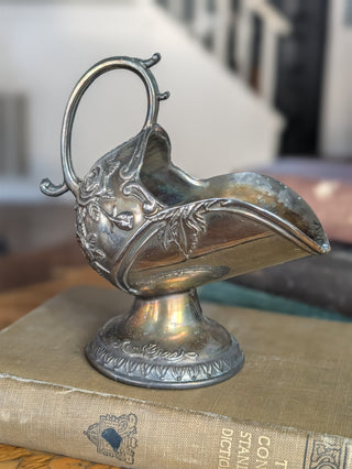 Coal Scuttle Miniature Silver Plated Ornate Embossed Floral Fireplace Hod