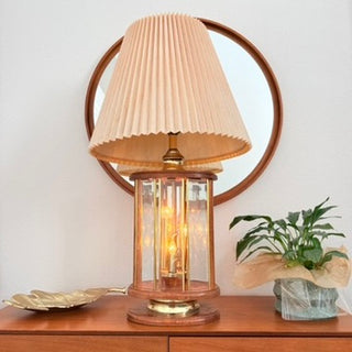 MCM Mid Century Don Ward Etched Amber Glass Panel Wood & Brass Table Lamp