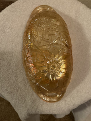 Vintage Indiana Glass Marigold Carnival Glass Sunflower Pattern Oval Bowl|53576