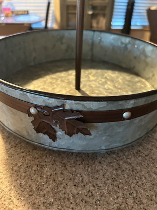 Two-tiered metal serving tray
