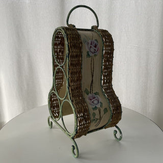 4 bottle wine holder, metal & wicker RSV