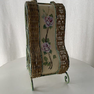 4 bottle wine holder, metal & wicker RSV