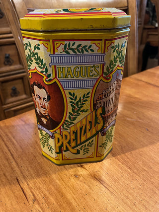 Vintage Hague's Pretzels Empty Tin RSV