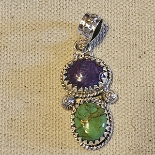 Sterling purple/green dahlia pendant